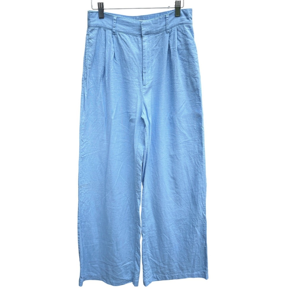Abercrombie & Fitch Blue Wide Leg Pants Womens Medium Linen Blend Pleated Sloane